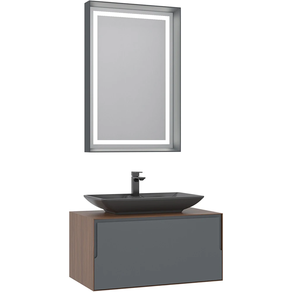 Orka Craft 80 Cm Ceviz-Antrasit Banyo Dolabı Takımı - 5003986