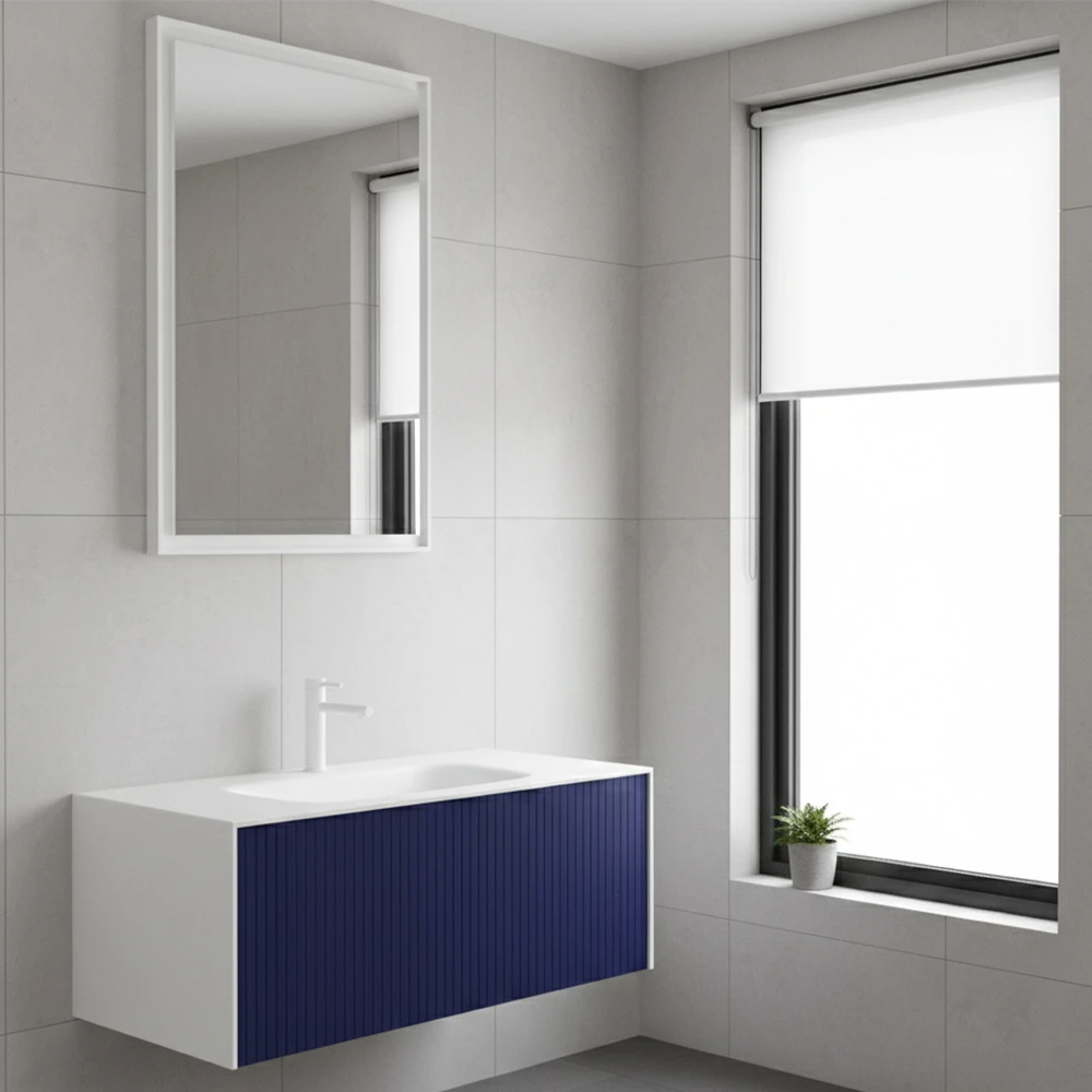 Orka Cube 100 Cm Mat Lacivert Banyo Dolabı Takımı 2