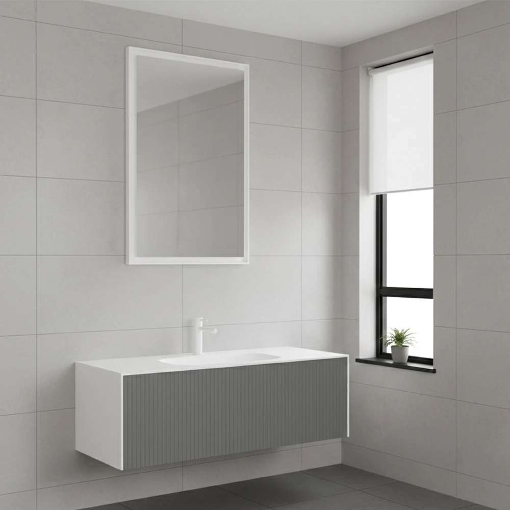Orka Cube 120 Cm Mat Gri Banyo Dolabı Takımı 2