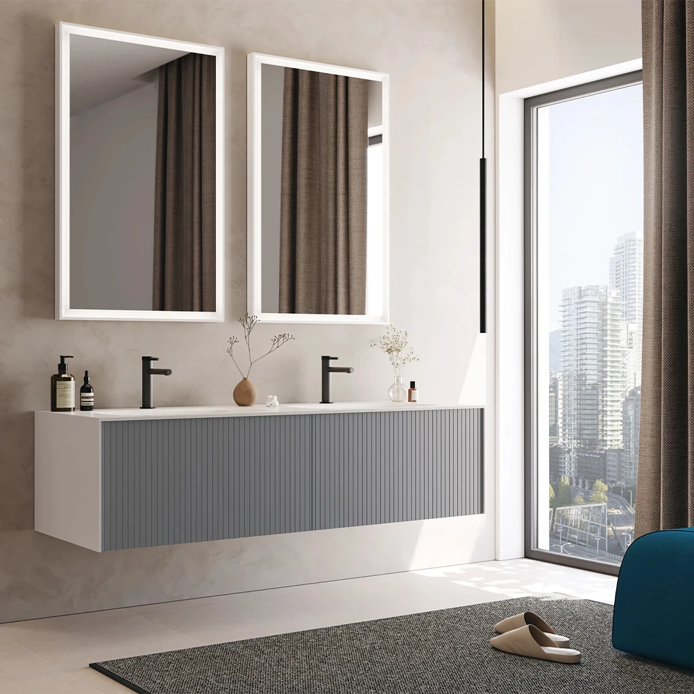 Orka Cube 160 Cm Mat Gri Banyo Dolabı Takımı 2