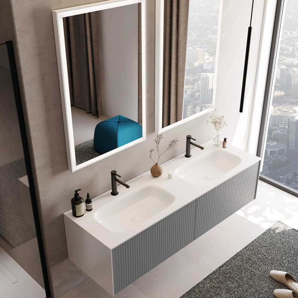 Orka Cube 160 Cm Mat Gri Banyo Dolabı Takımı 3