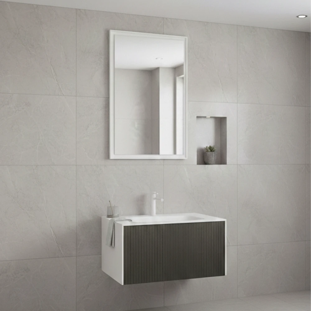 Orka Cube 80 Cm Mat Gri Banyo Dolabı Takımı 2