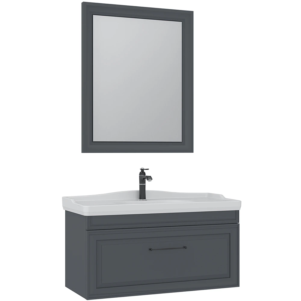 Orka Design 105 Cm Mat Antrasit Banyo Dolabı Takımı