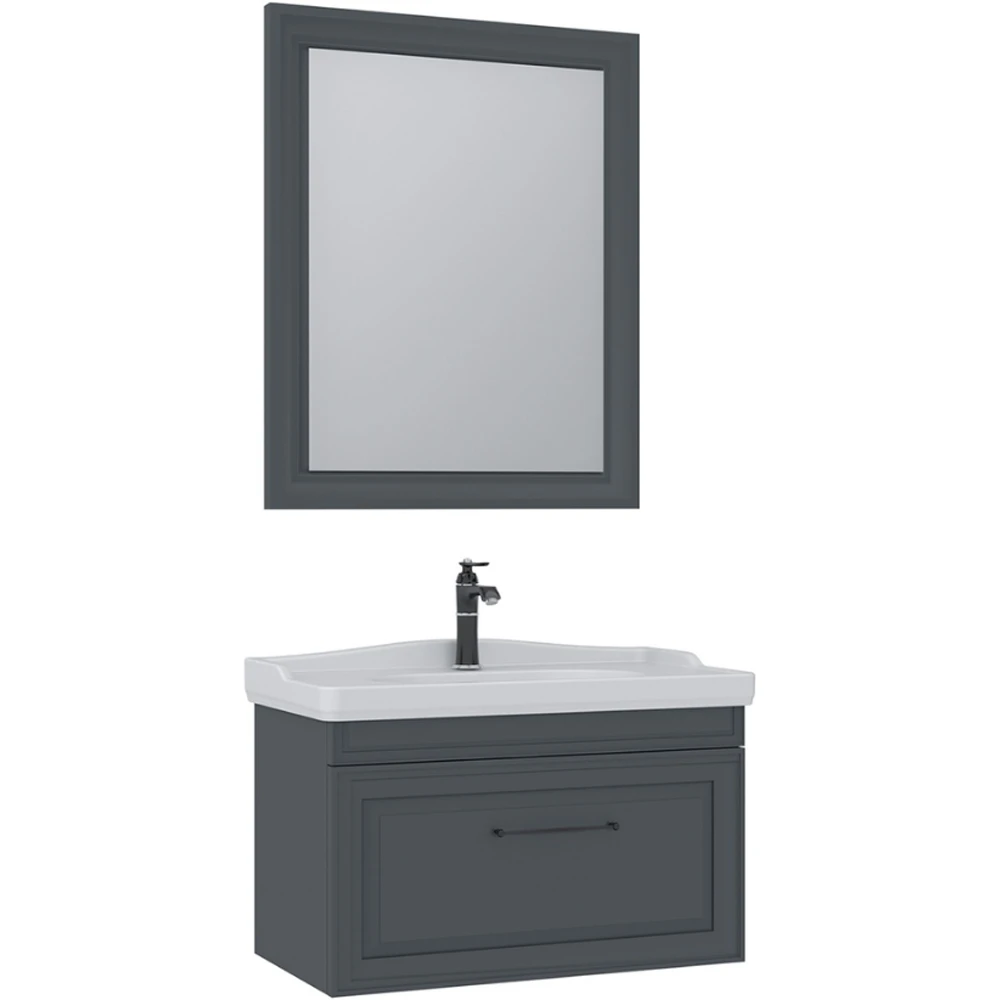 Orka Design 85 Cm Mat Antrasit Banyo Dolabı Takımı