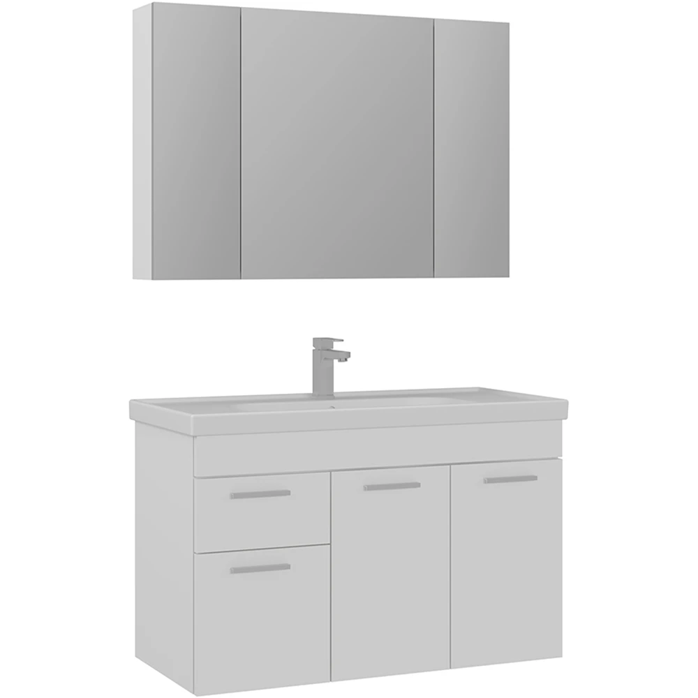 Orka Enez 100 Cm Parlak Beyaz Banyo Dolabı Takımı