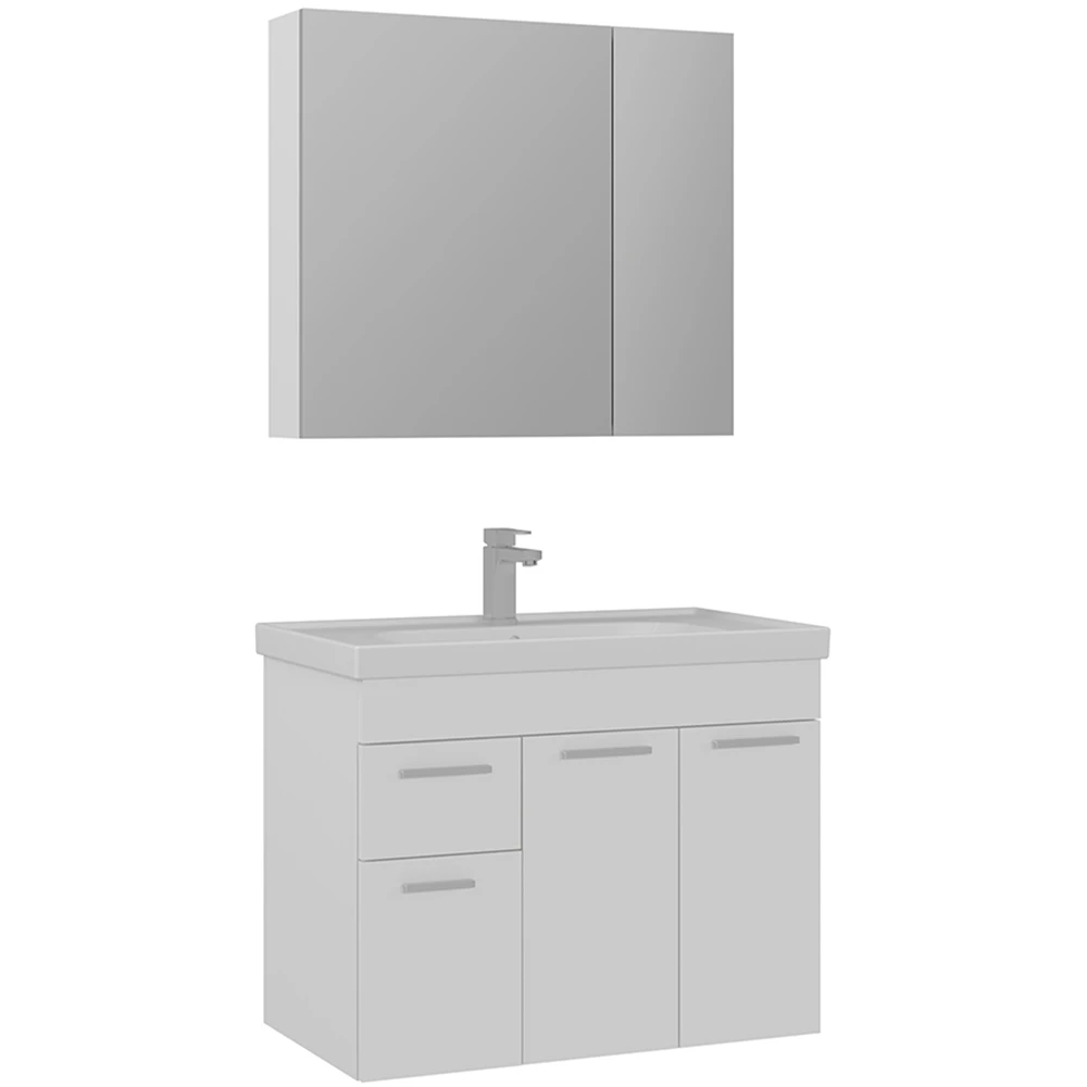 Orka Enez 80 Cm Parlak Beyaz Banyo Dolabı Takımı