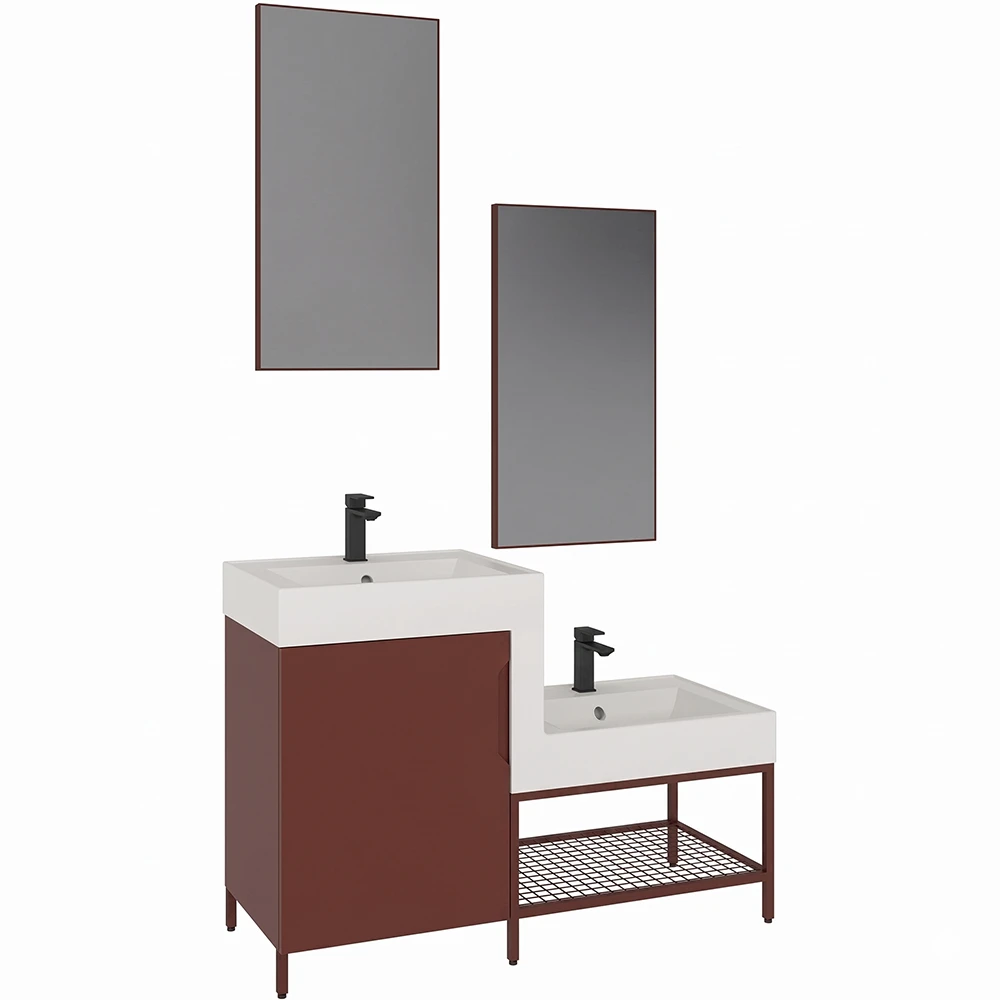 Orka Enna 120 Cm Mat Kırmızı Banyo Dolabı Takımı