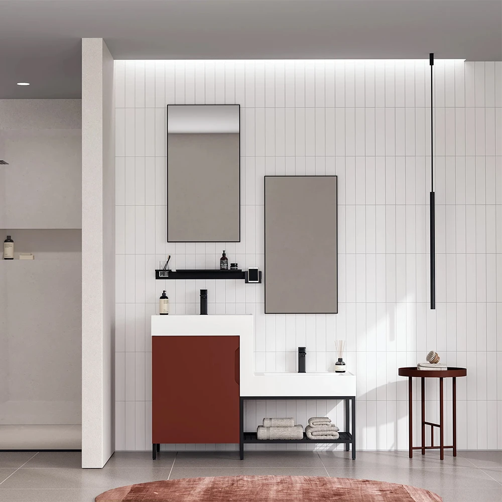 Orka Enna 120 Cm Mat Kırmızı Banyo Dolabı Takımı 2