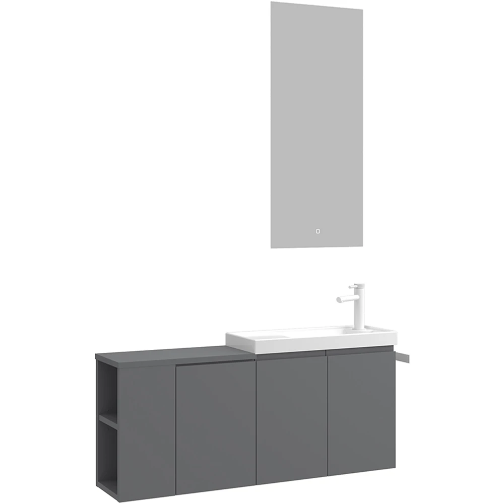 Orka Ferla 110 Cm Mat Gri Banyo Dolabı Takımı (Sağ)