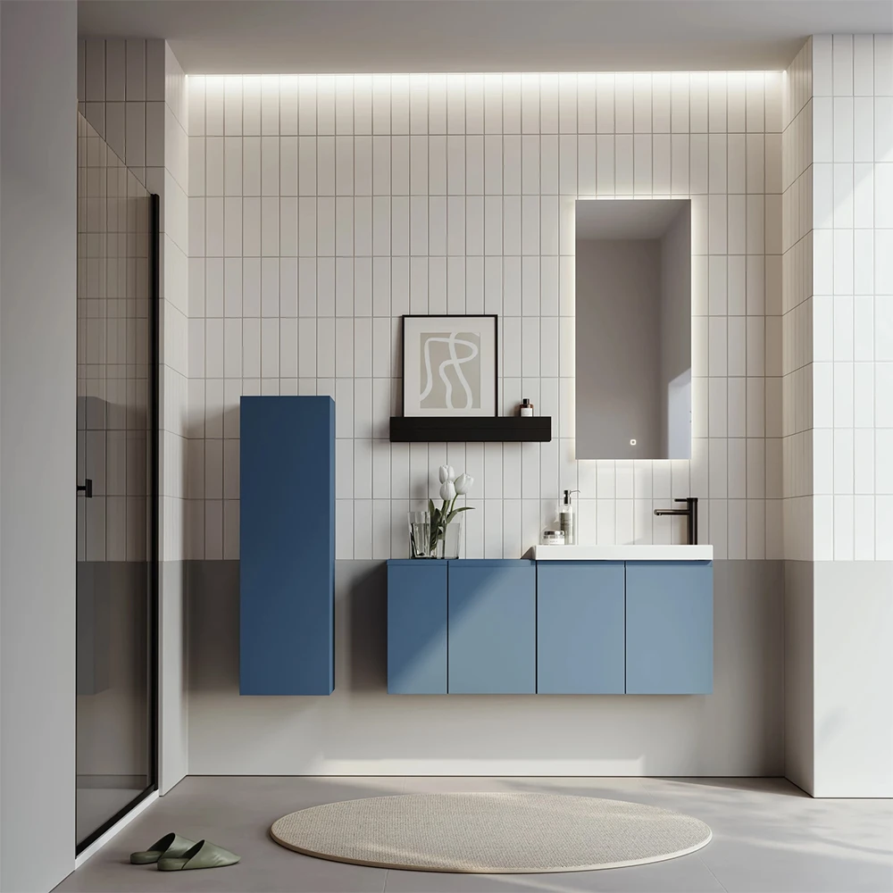Orka Ferla 110 Cm Mat Mavi Banyo Dolabı Takımı (Sağ) 2