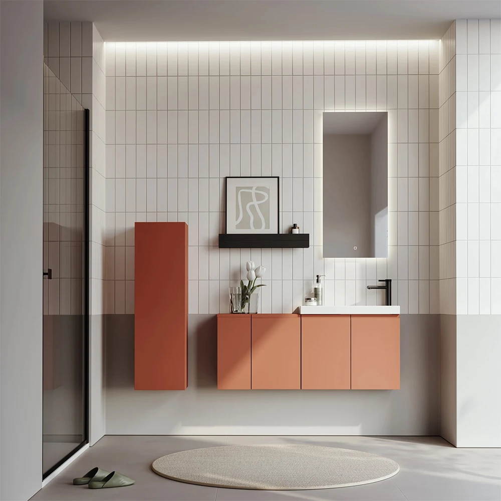 Orka Ferla 110 Cm Mat Tarçın Banyo Dolabı Takımı (Sol) 2