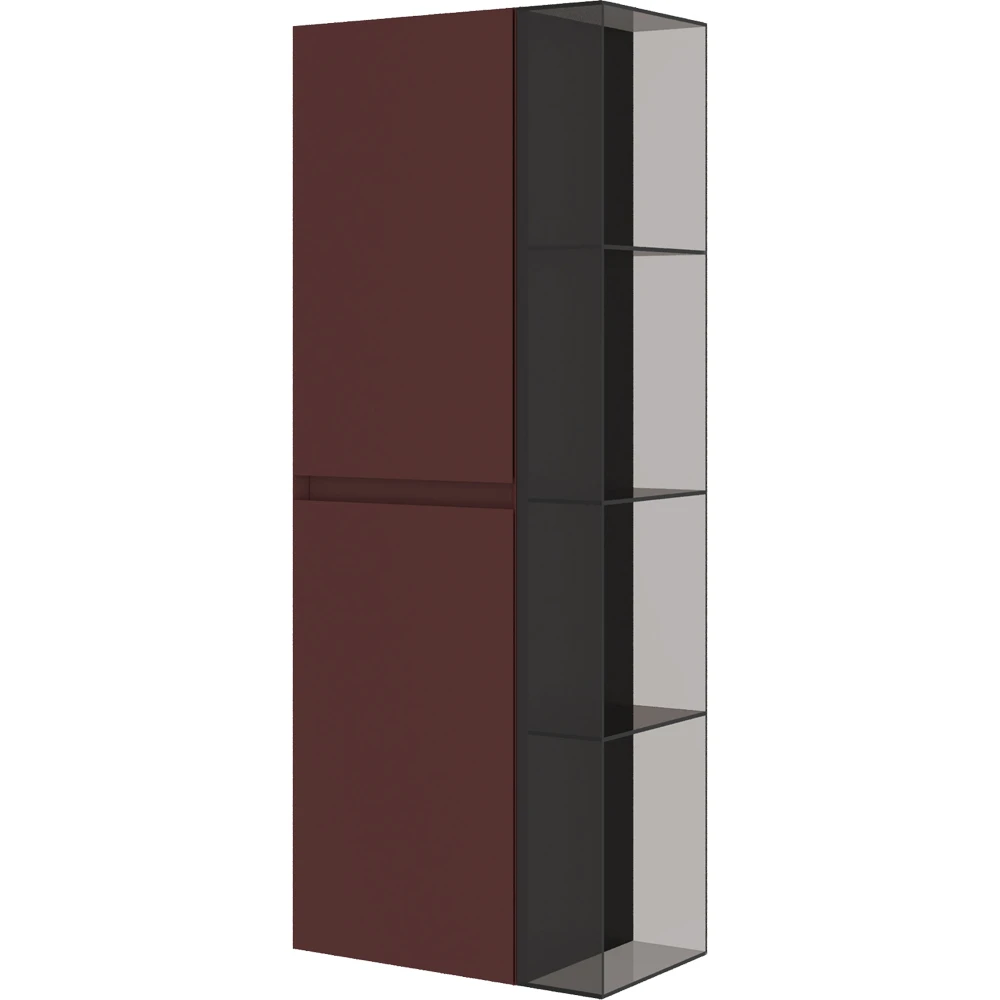 Orka Levanto 40 Cm Cam Modüllü Mat Bordo Boy Dolabı (Sağ)
