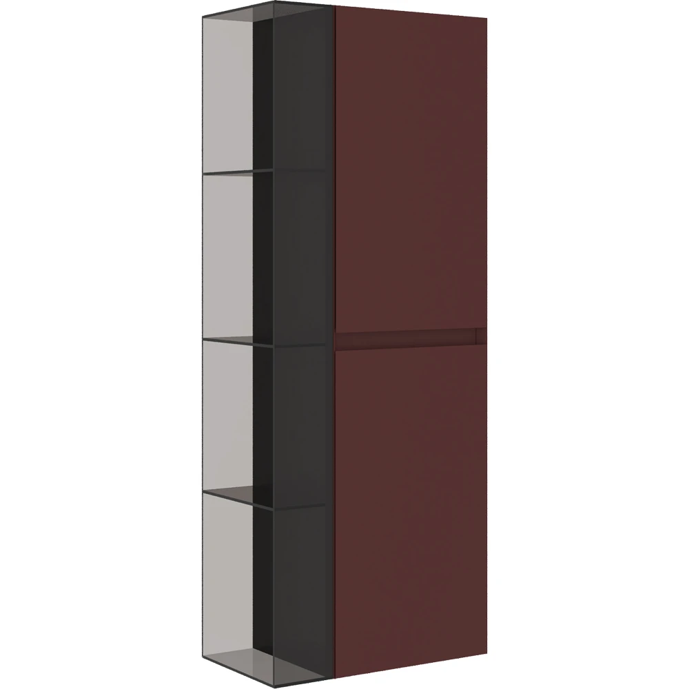Orka Levanto 40 Cm Cam Modüllü Mat Bordo Boy Dolabı (Sol)
