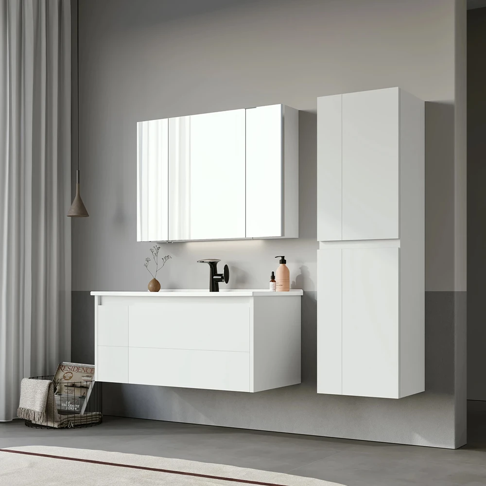 Orka Likya 100 Cm Mat Beyaz Banyo Dolabı Takımı 3