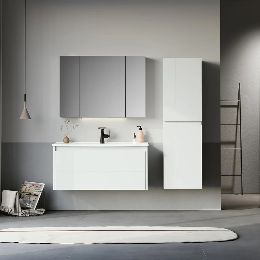Orka Likya 100 Cm Mat Beyaz Banyo Dolabı Takımı 2