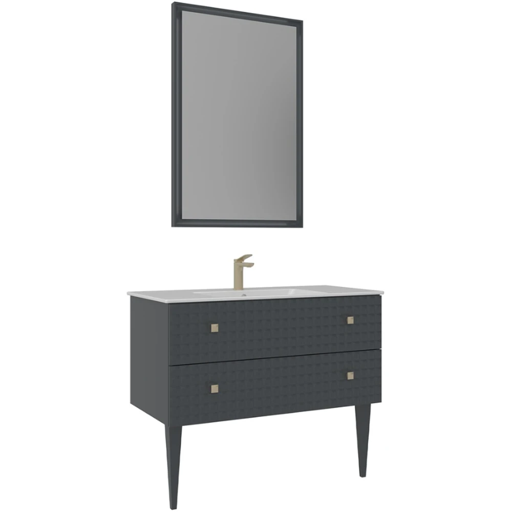 Orka Lipari 100 Cm Mat Antrasit Banyo Dolabı Takımı (Altın Kulp) - 5007344