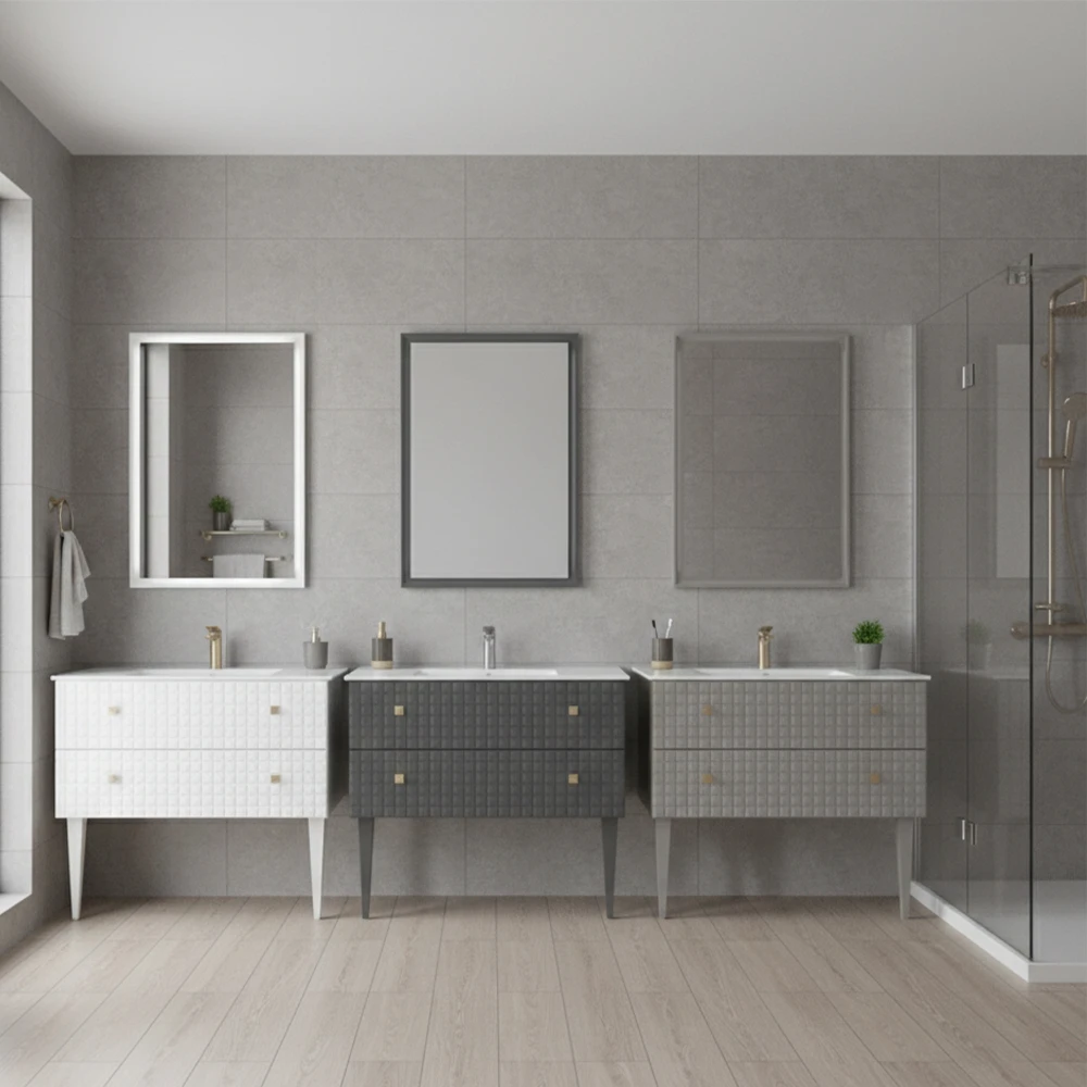 Orka Lipari 100 Cm Mat Antrasit Banyo Dolabı Takımı (Altın Kulp) - 5007344 2