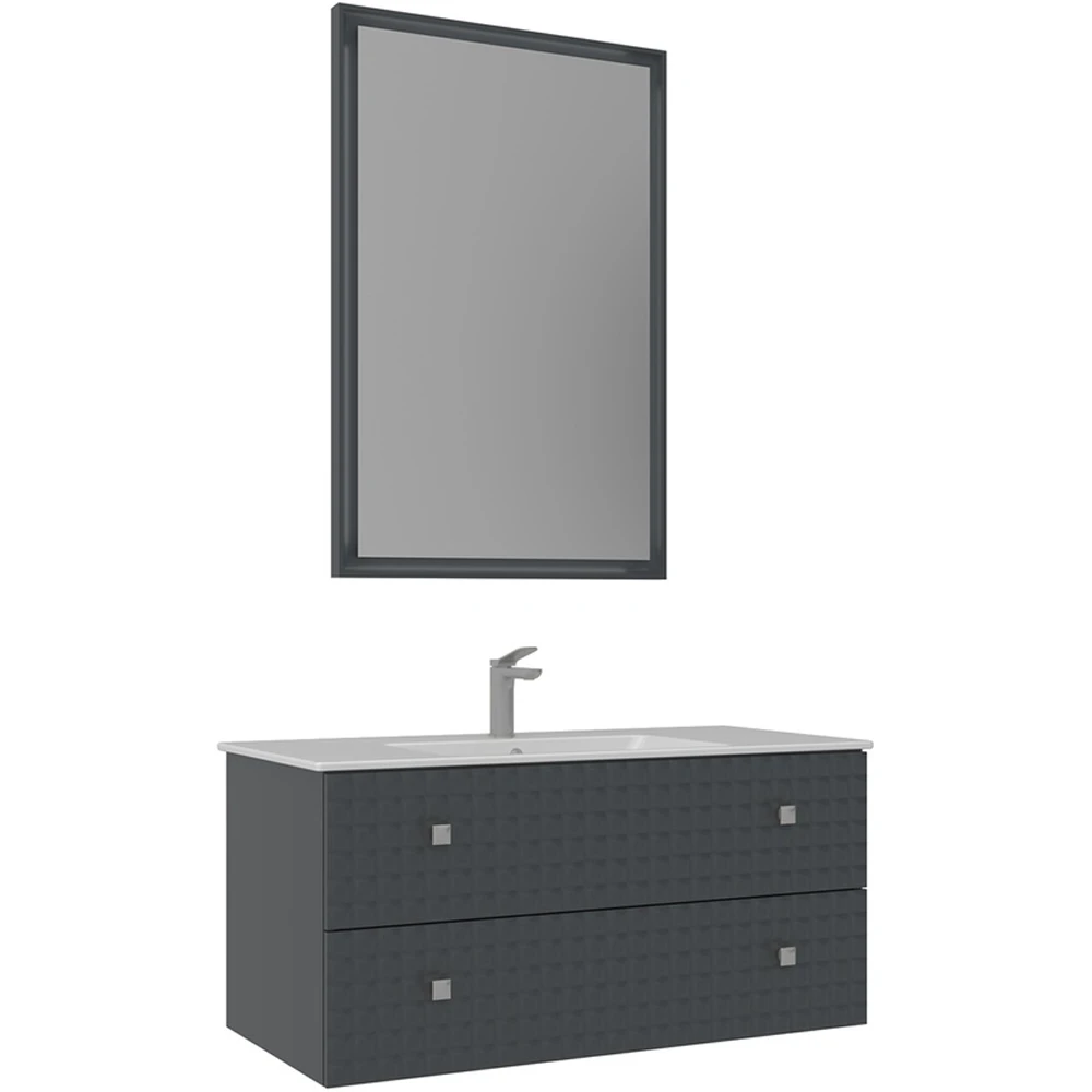 Orka Lipari 100 Cm Mat Antrasit Banyo Dolabı Takımı (Krom Kulp) - 5007322