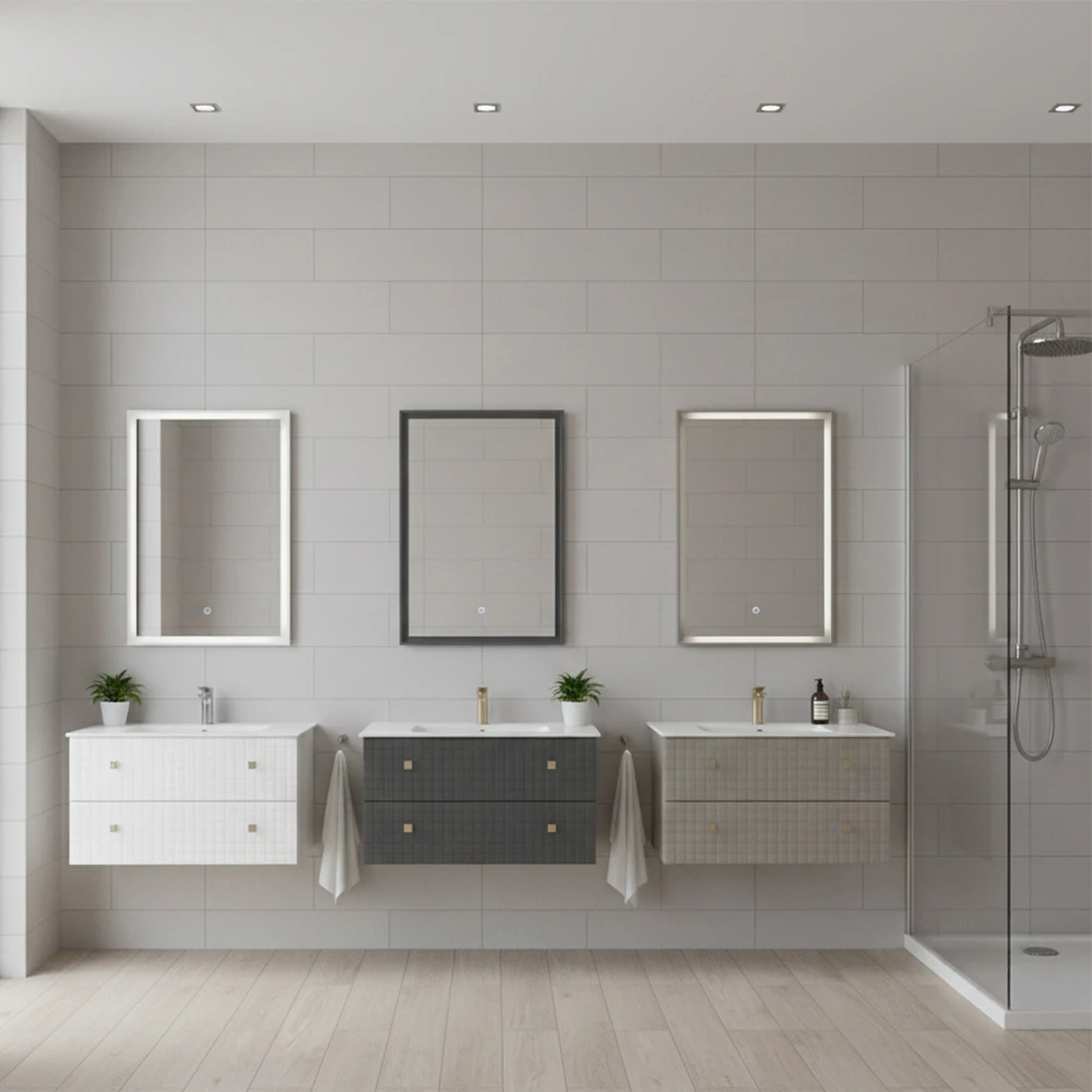 Orka Lipari 100 Cm Mat Beyaz Banyo Dolabı Takımı (Altın Kulp) - 5007304 2