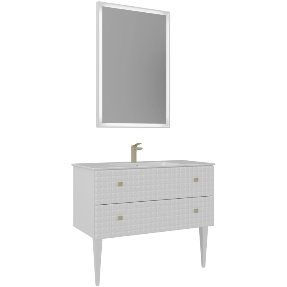 Orka Lipari 100 Cm Mat Beyaz Banyo Dolabı Takımı (Altın Kulp) - 5007342