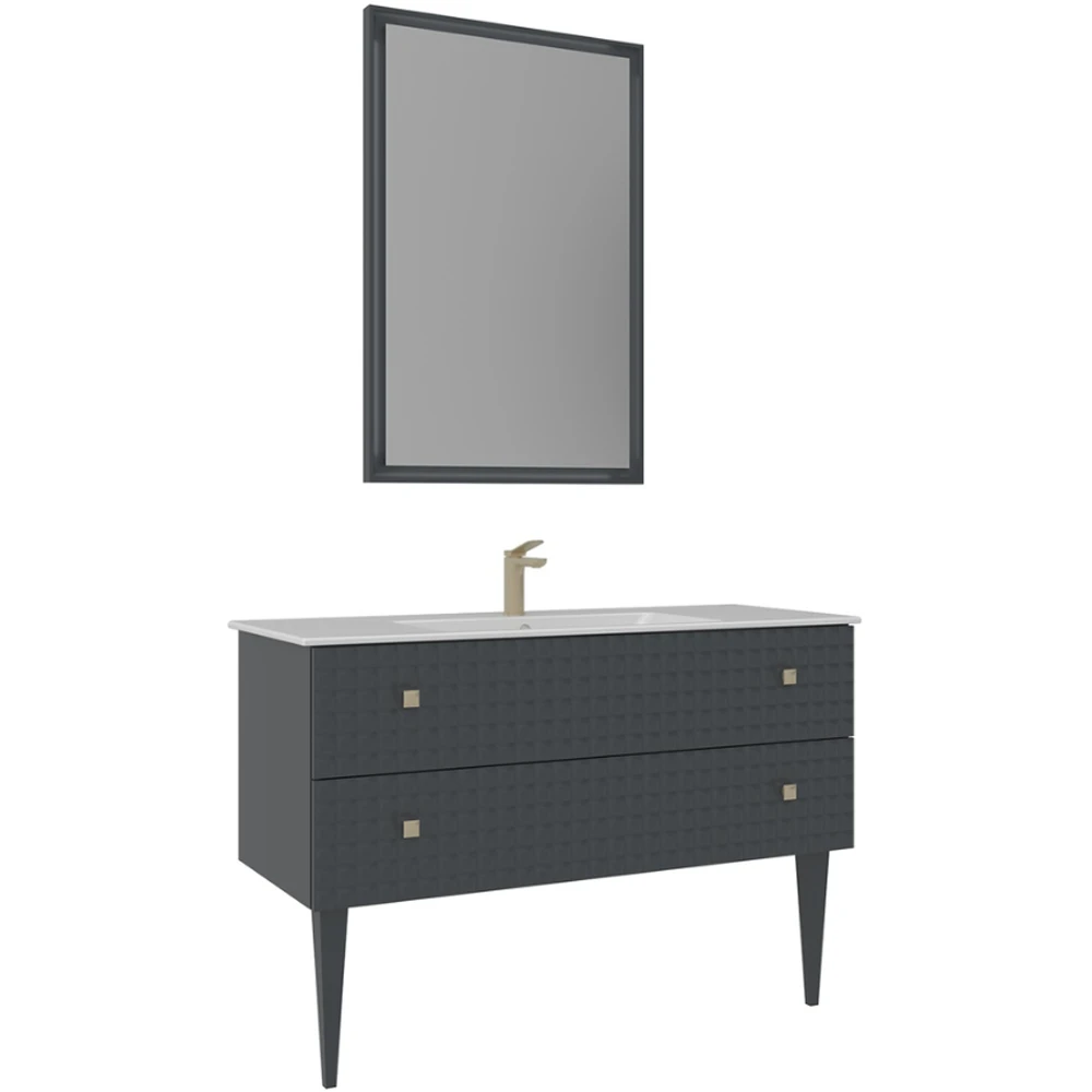 Orka Lipari 120 Cm Mat Antrasit Banyo Dolabı Takımı (Altın Kulp) - 5007350