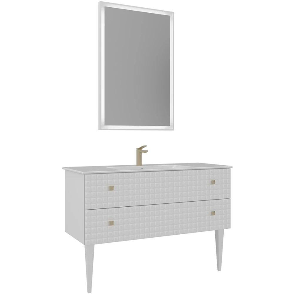 Orka Lipari 120 Cm Mat Beyaz Banyo Dolabı Takımı (Altın Kulp) - 5007348