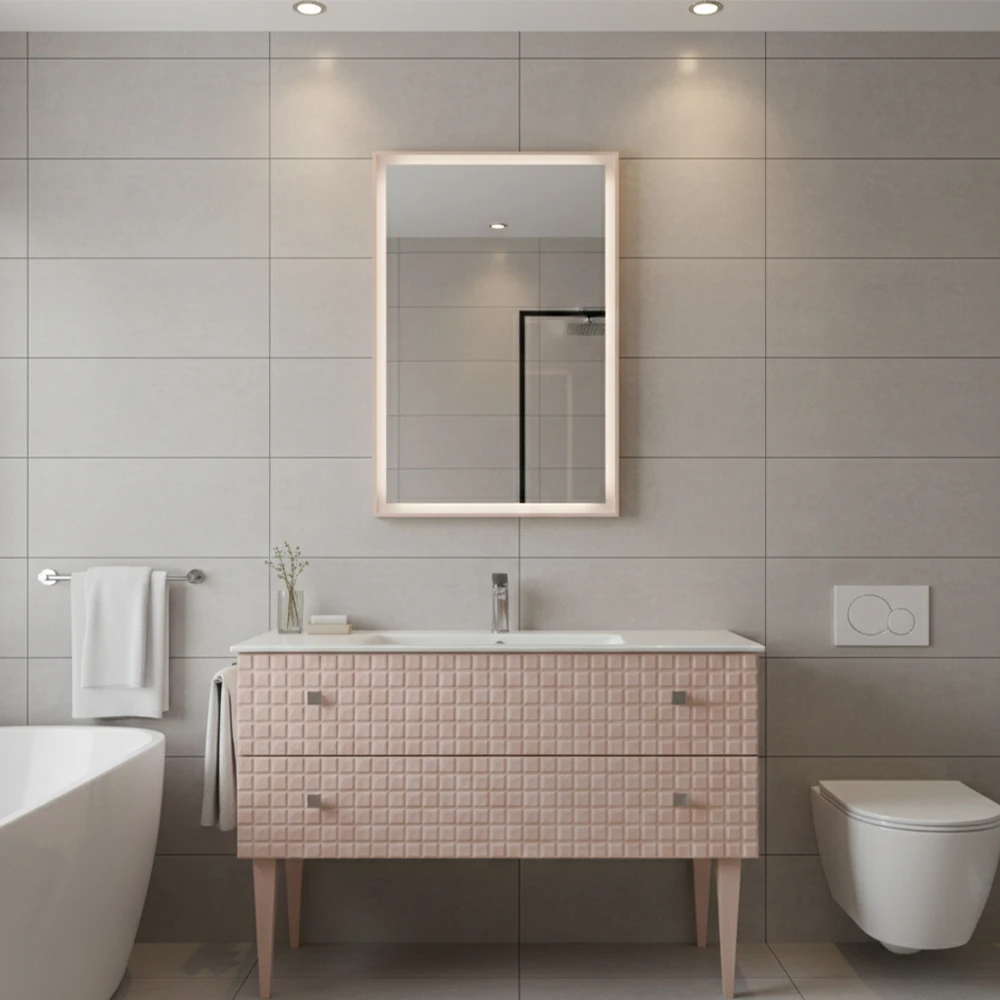 Orka Lipari 120 Cm Mat Pudra Banyo Dolabı Takımı (Altın Kulp) - 5008591 2