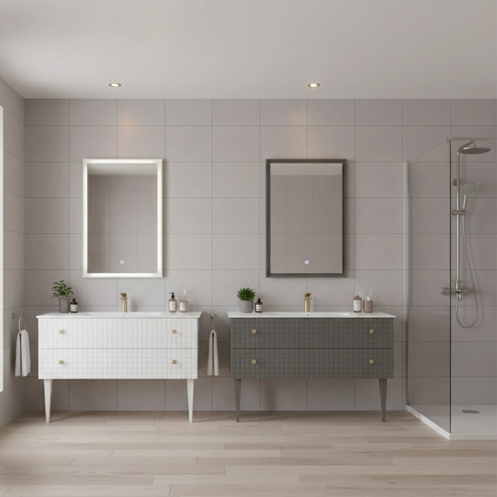 Orka Lipari 120 Cm Mat Vizon Banyo Dolabı Takımı (Altın Kulp) - 5007349 2