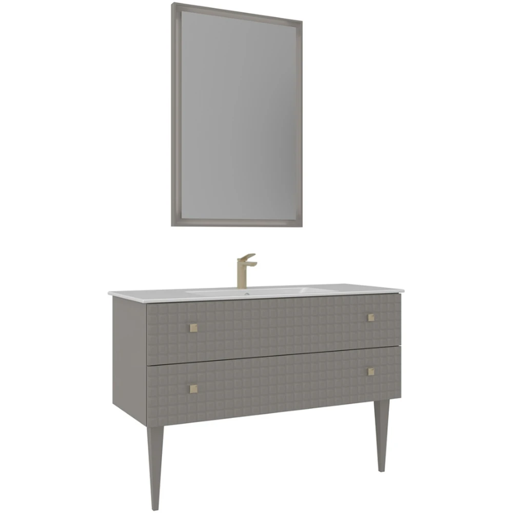 Orka Lipari 120 Cm Mat Vizon Banyo Dolabı Takımı (Altın Kulp) - 5007349