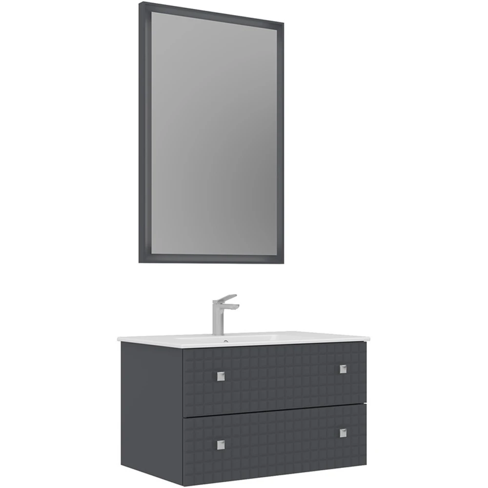 Orka Lipari 80 Cm Mat Antrasit Banyo Dolabı Takımı (Krom Kulp) - 5008986