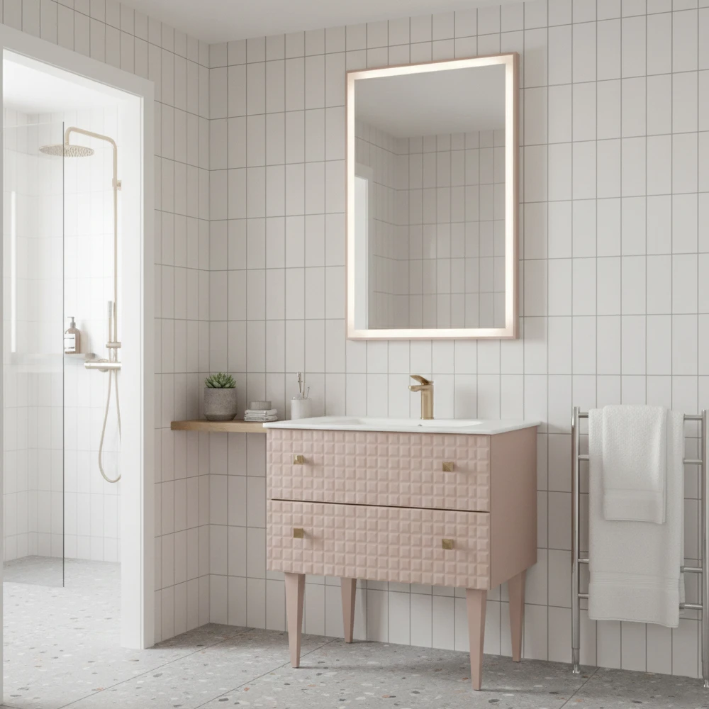 Orka Lipari 80 Cm Mat Pudra Banyo Dolabı Takımı (Altın Kulp) - 5009003 2