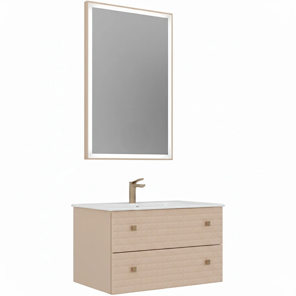 Orka Lipari 80 Cm Mat Pudra Banyo Dolabı Takımı (Altın Kulp) - 5009005