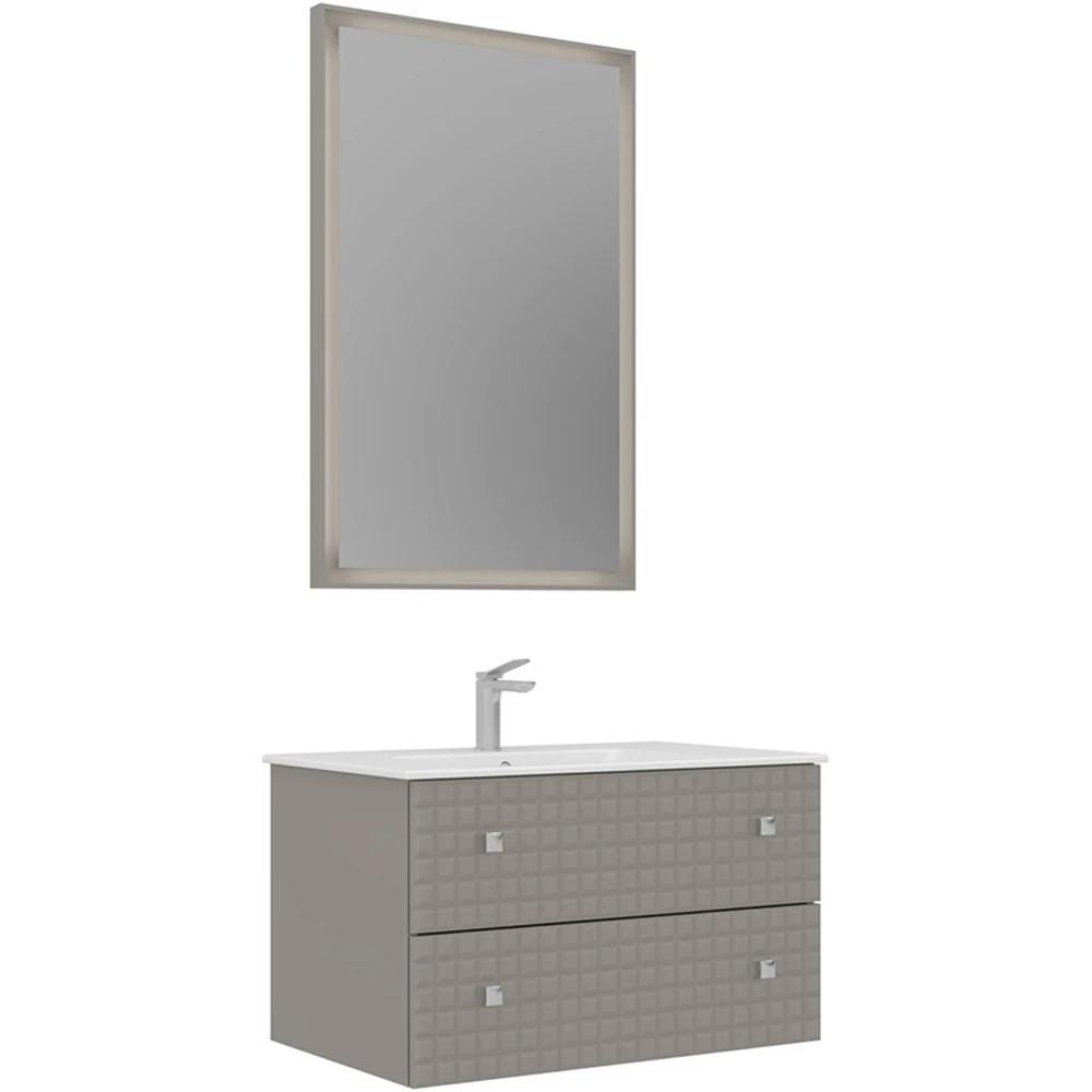 Orka Lipari 80 Cm Mat Vizon Banyo Dolabı Takımı (Krom Kulp) - 5008985