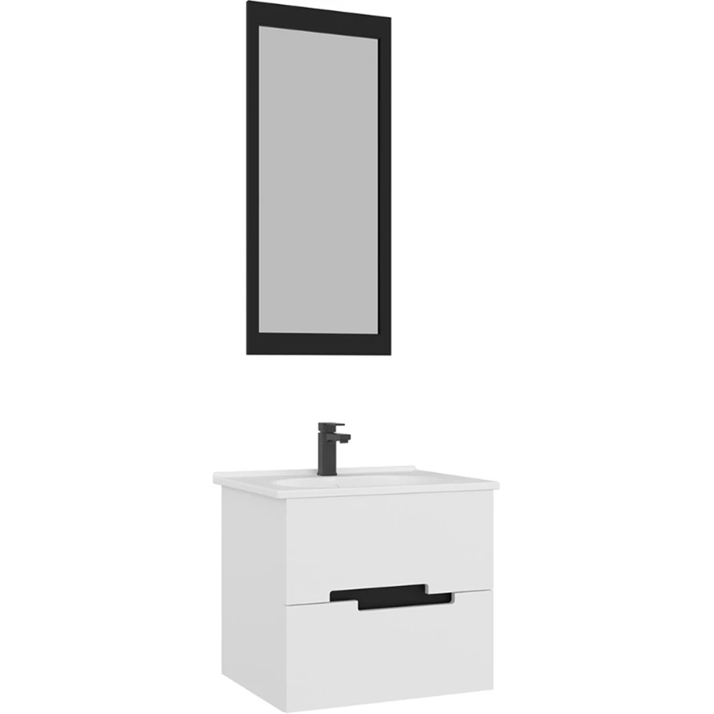 Orka Lodi 65 Cm Beyaz-Siyah Banyo Dolabı Takımı