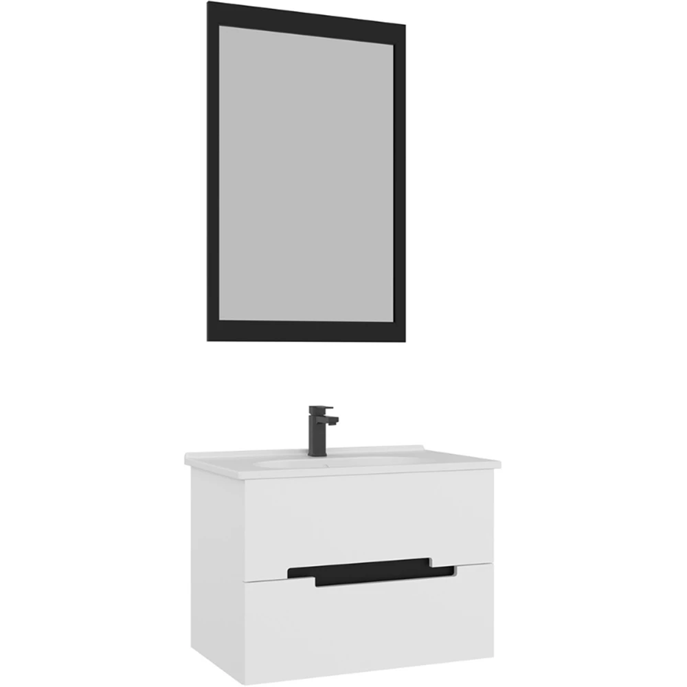 Orka Lodi 80 Cm Beyaz-Siyah Banyo Dolabı Takımı