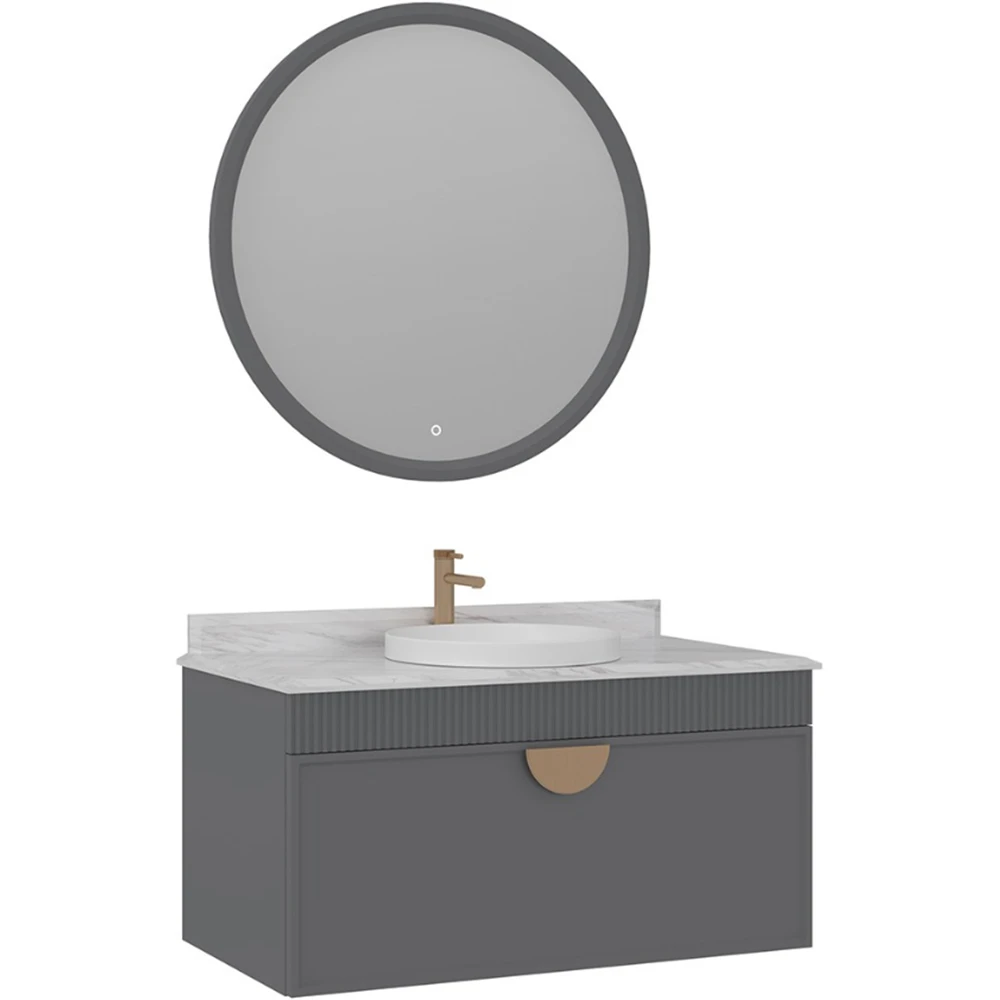 Orka Molino 100 Cm Gri Banyo Dolabı Takımı (Altın Kulp)