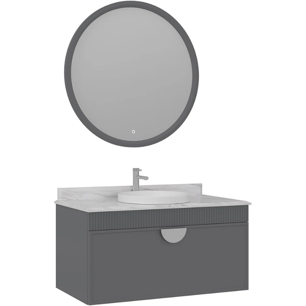 Orka Molino 100 Cm Gri Banyo Dolabı Takımı (Krom Kulp)