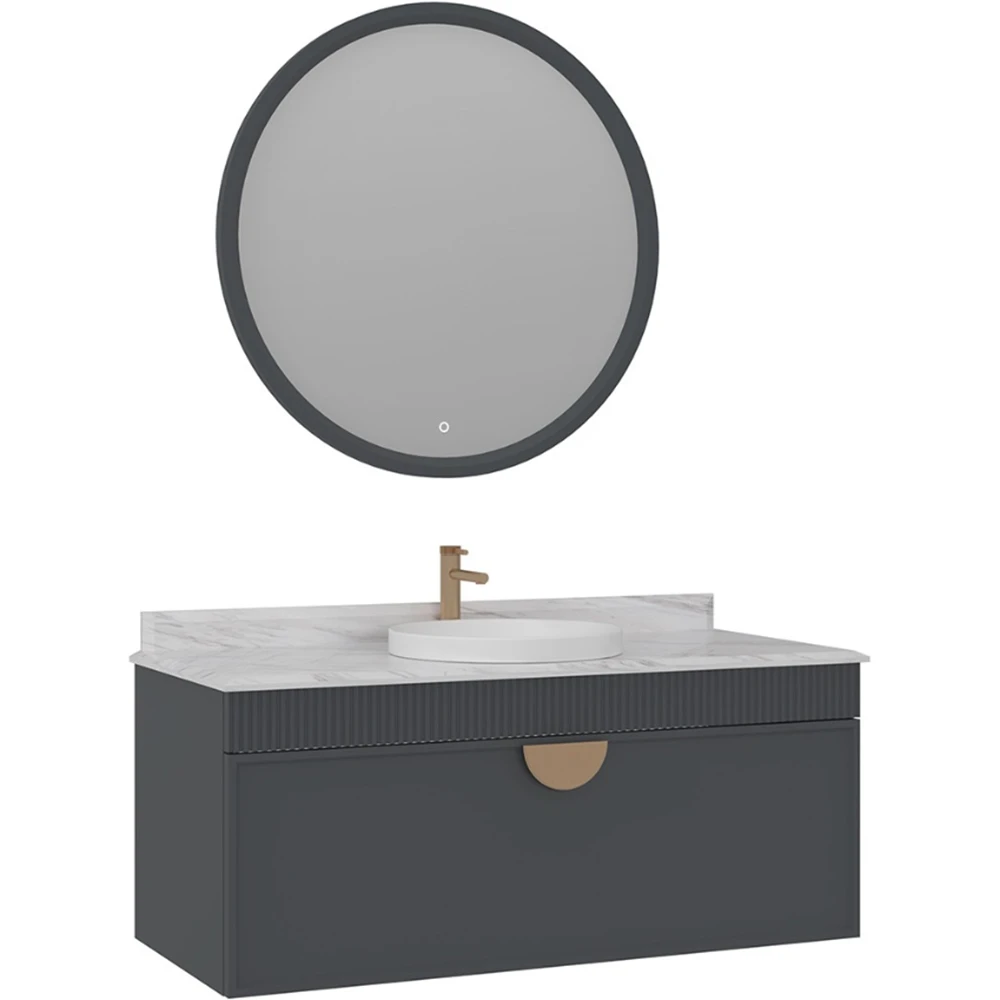 Orka Molino 120 Cm Antrasit Banyo Dolabı Takımı (Antrasit Kulp)