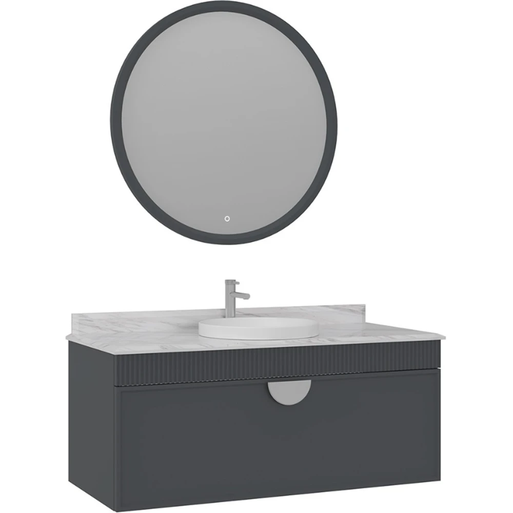 Orka Molino 120 Cm Antrasit Banyo Dolabı Takımı (Krom Kulp)