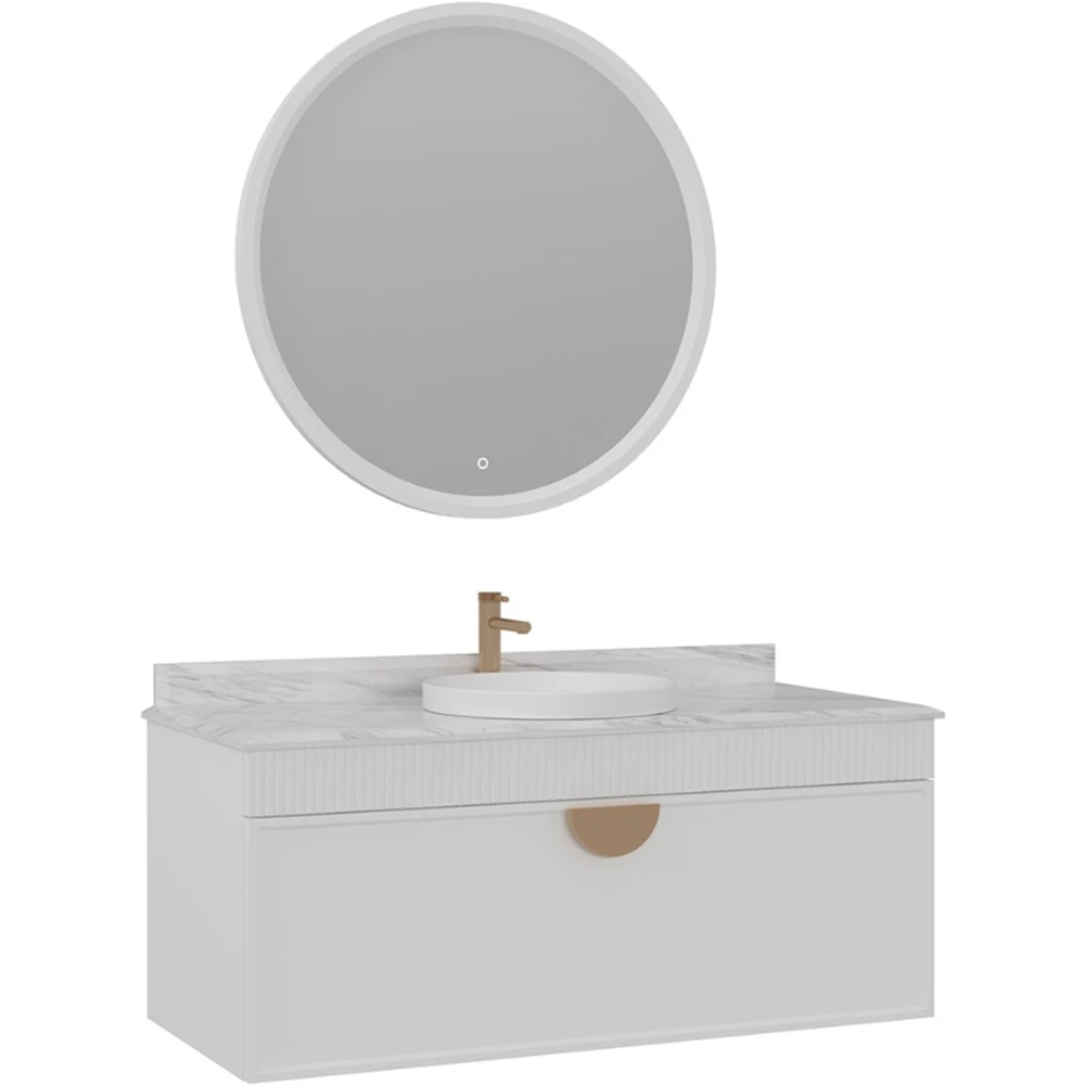 Orka Molino 120 Cm Beyaz Banyo Dolabı Takımı (Altın Kulp)