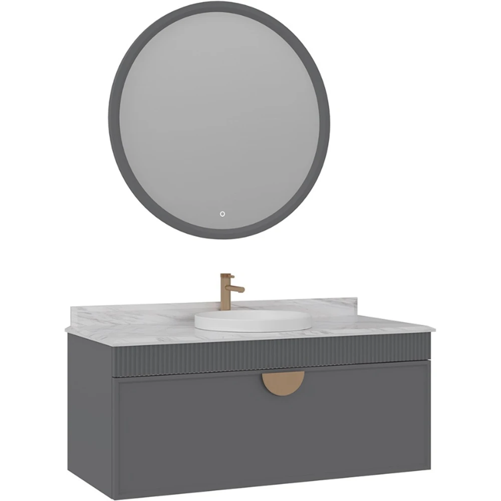 Orka Molino 120 Cm Gri Banyo Dolabı Takımı (Altın Kulp)