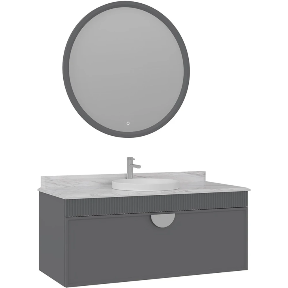 Orka Molino 120 Cm Gri Banyo Dolabı Takımı (Krom Kulp)