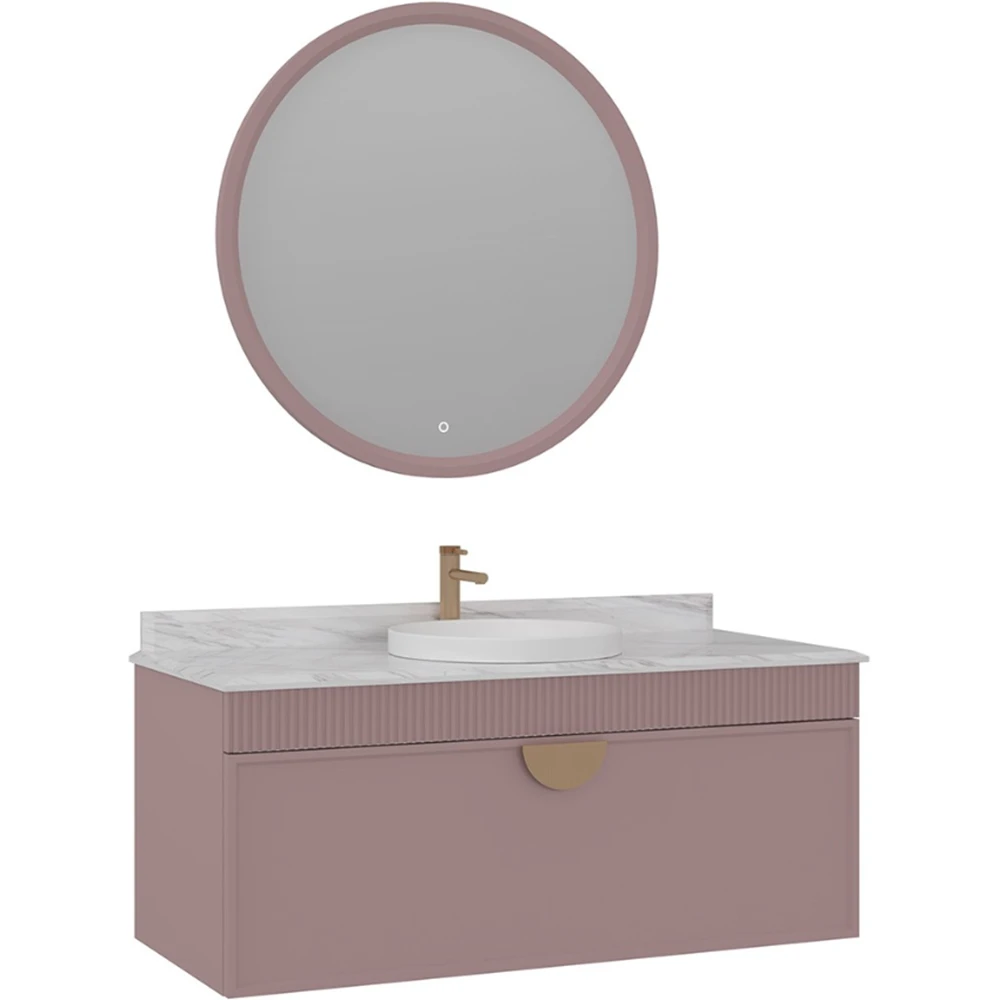 Orka Molino 120 Cm Pudra Banyo Dolabı Takımı (Altın Kulp)