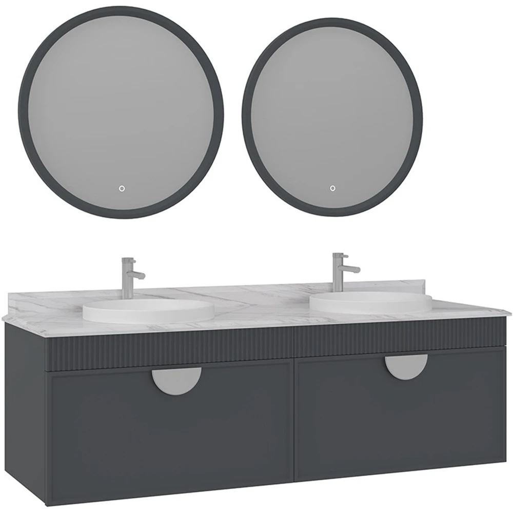 Orka Molino 160 Cm Antrasit Banyo Dolabı Takımı (Krom Kulp)