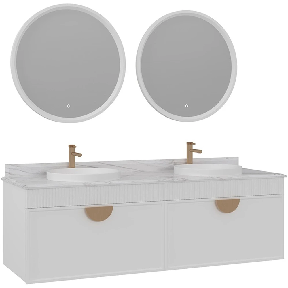 Orka Molino 160 Cm Beyaz Banyo Dolabı Takımı (Altın Kulp)
