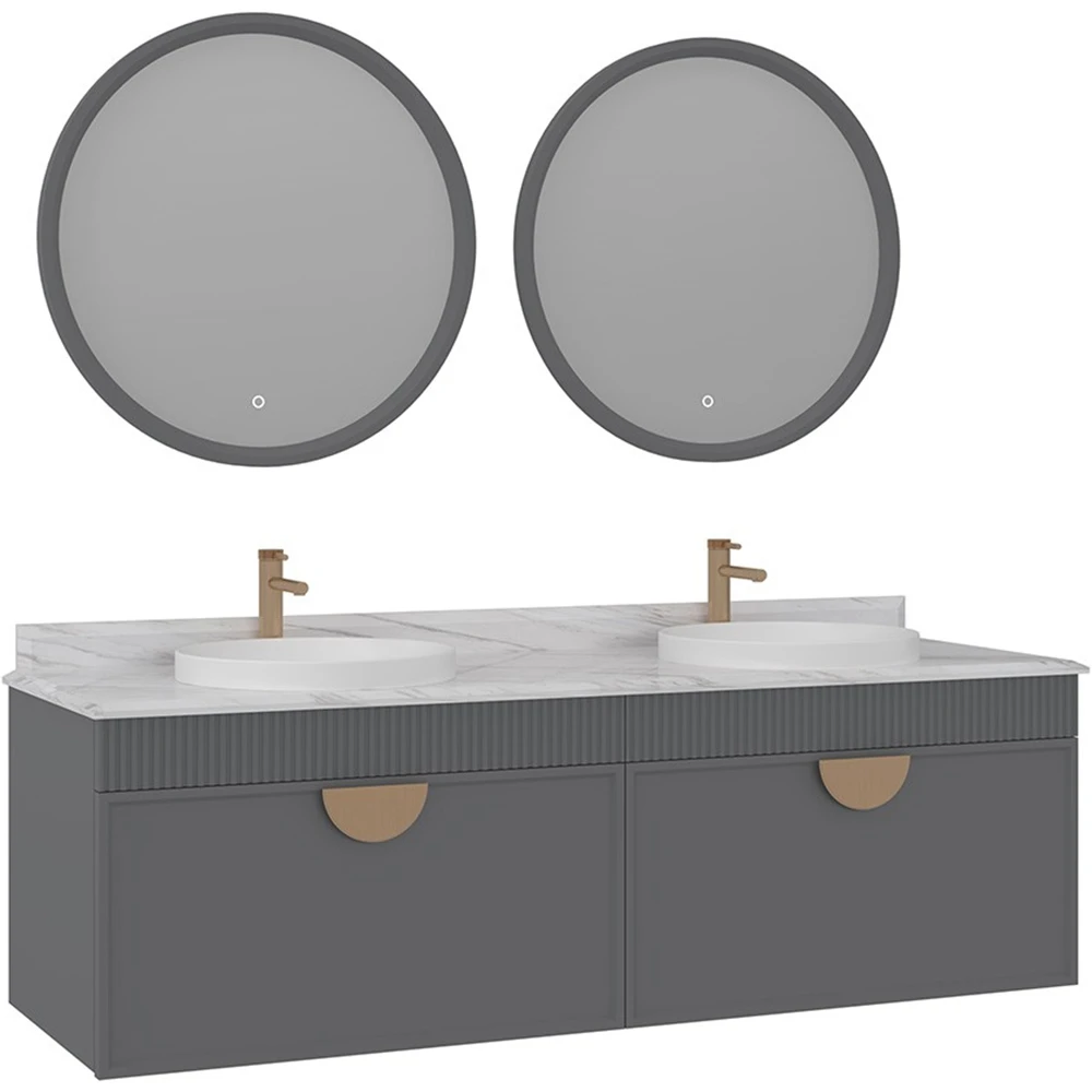 Orka Molino 160 Cm Gri Banyo Dolabı Takımı (Altın Kulp)