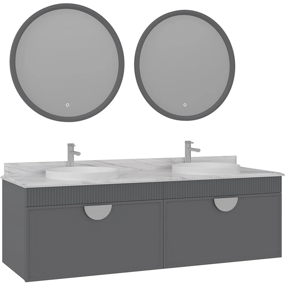 Orka Molino 160 Cm Gri Banyo Dolabı Takımı (Krom Kulp)