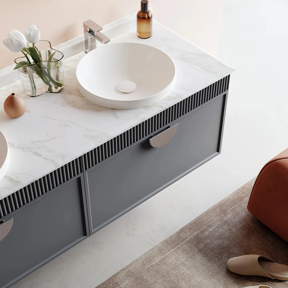 Orka Molino 160 Cm Gri Banyo Dolabı Takımı (Krom Kulp) 2