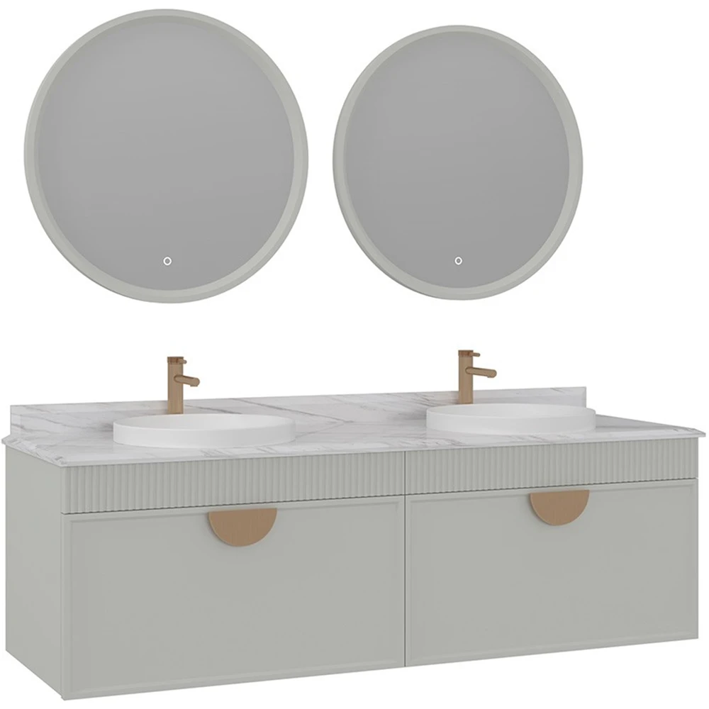 Orka Molino 160 Cm Kaşmir Banyo Dolabı Takımı (Altın Kulp)