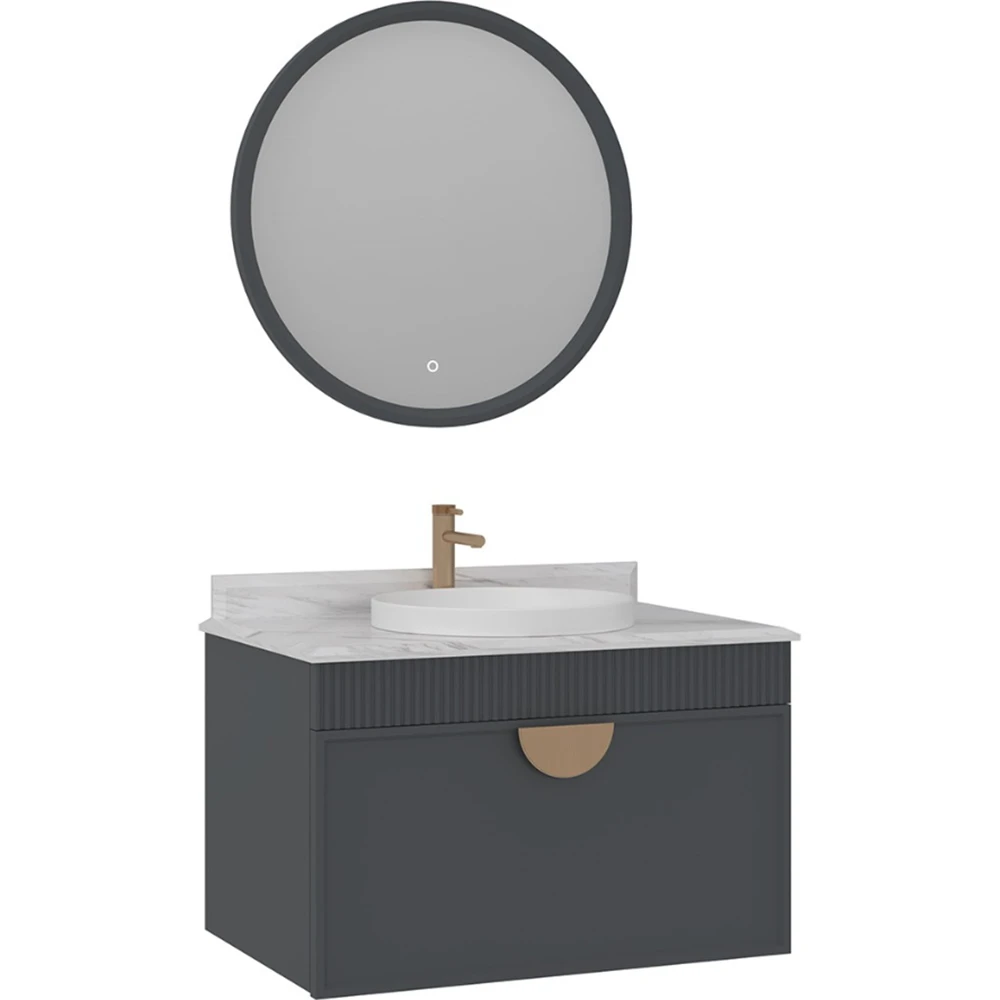 Orka Molino 80 Cm Antrasit Banyo Dolabı Takımı (Altın Kulp)